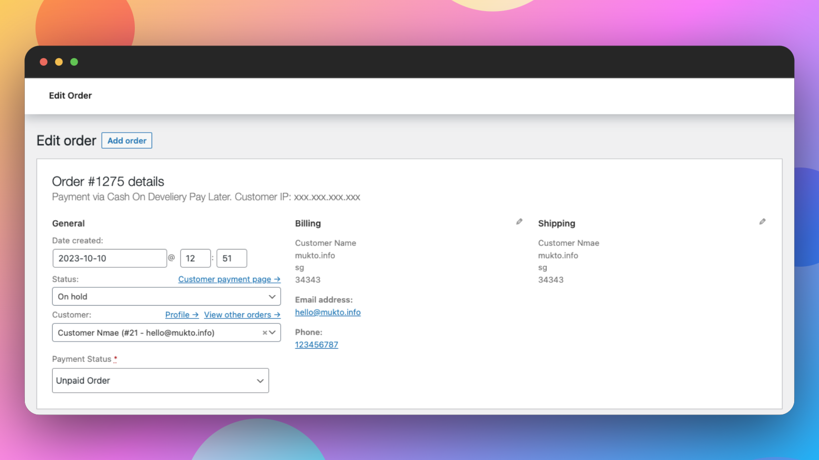 WooCommerce Custom Order Dropdown Based on Payment Method custom option in wc order admin